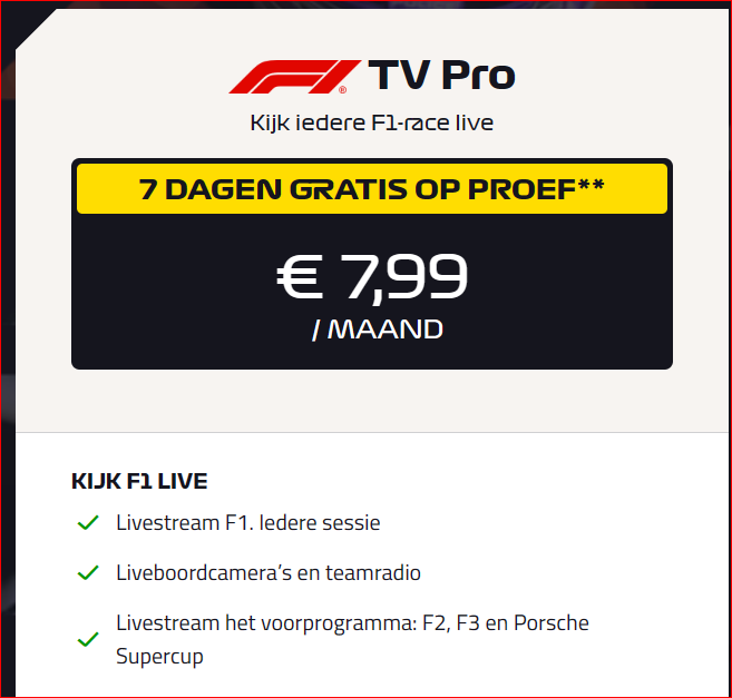 Kijk Formule 1 F1 Tv Pro 20% Met Korting - F1 Arrangement